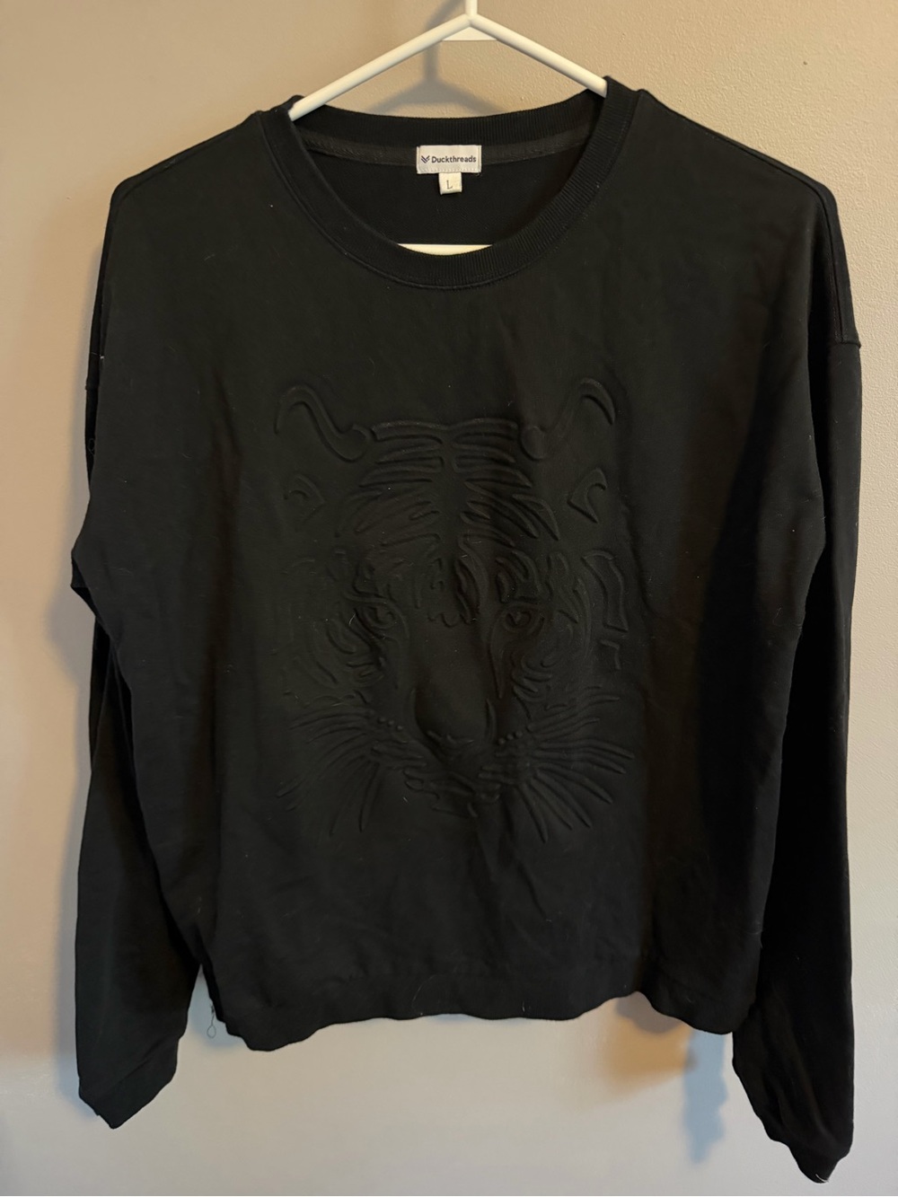 Duckthreads Black Embossed Tiger Graphic Crewneck Sweatshirt L
